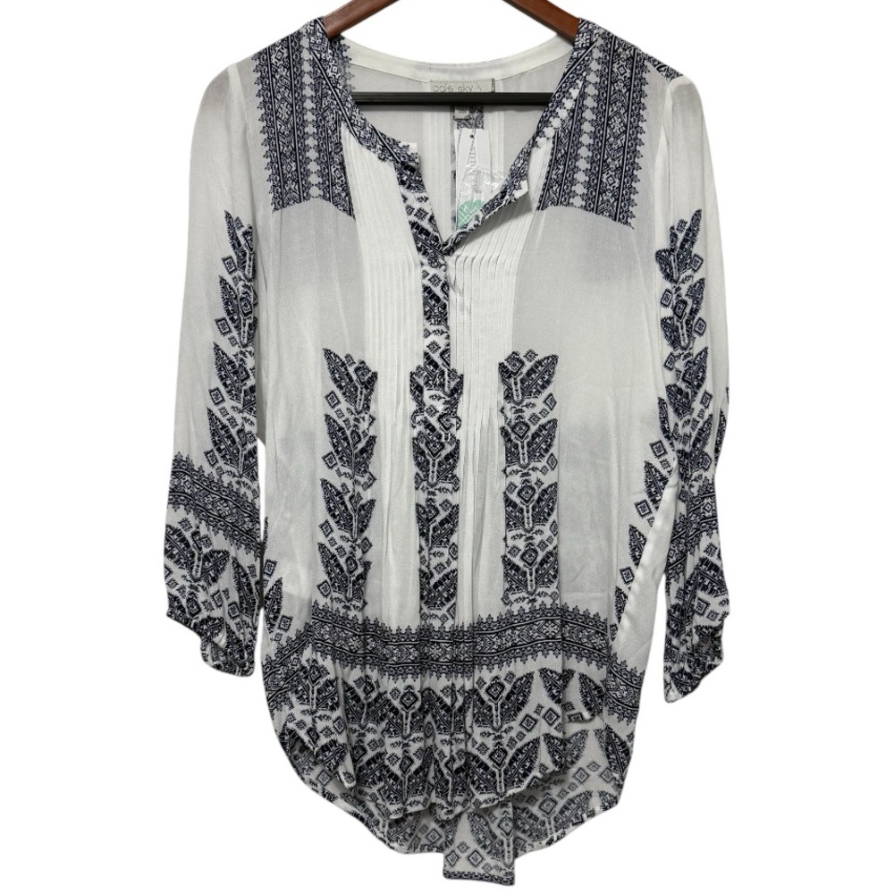 NWT Pale Sky Amely Split Neck Top Women’s Medium Embroidered Boho Peasant Tunic